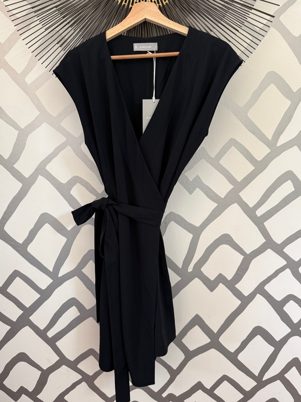 Everlane Black V-Neck Belted Mini Dress - Picture 2 of 7
